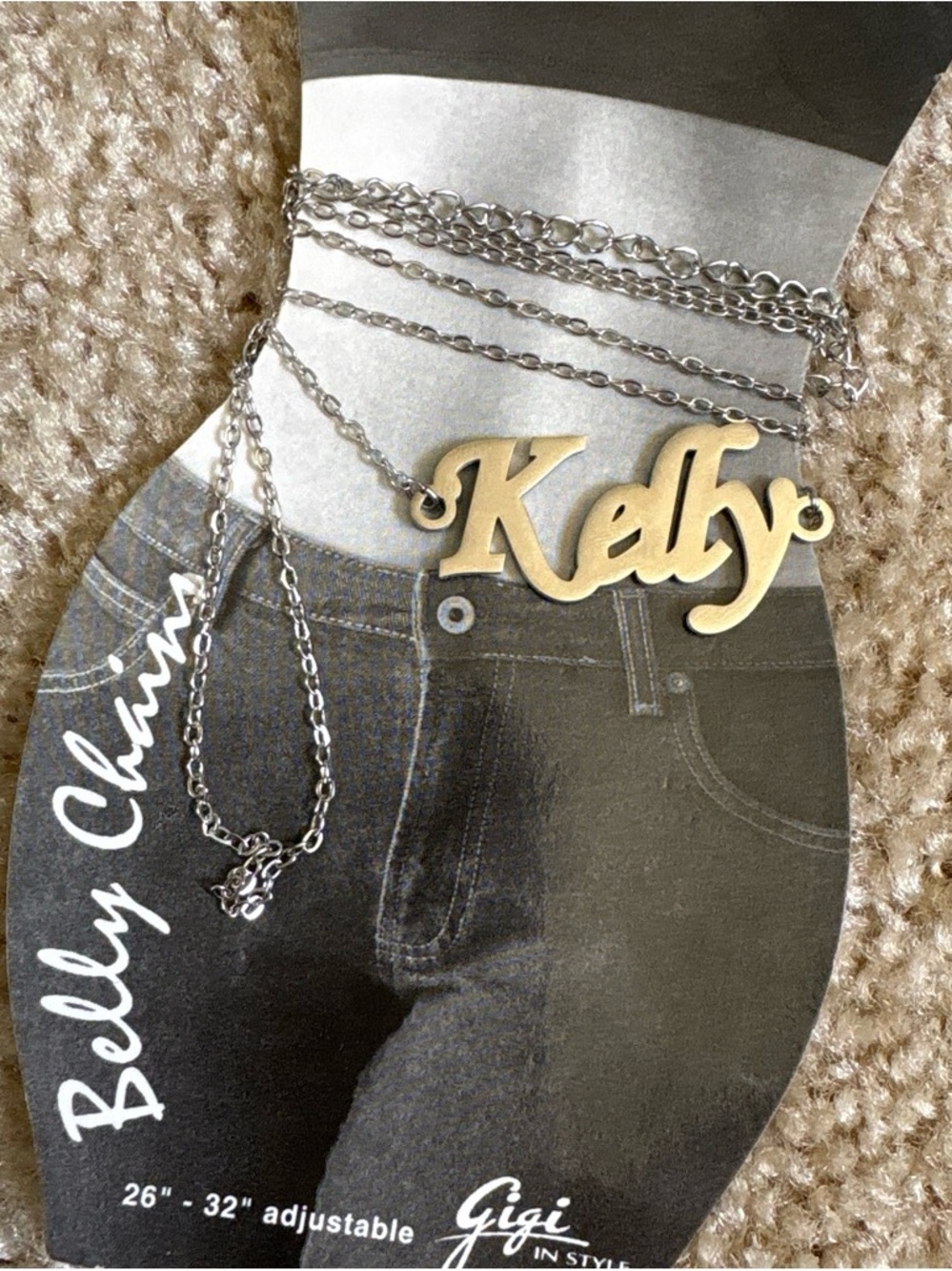 Sliver Kelly Nameplate Belly Chain